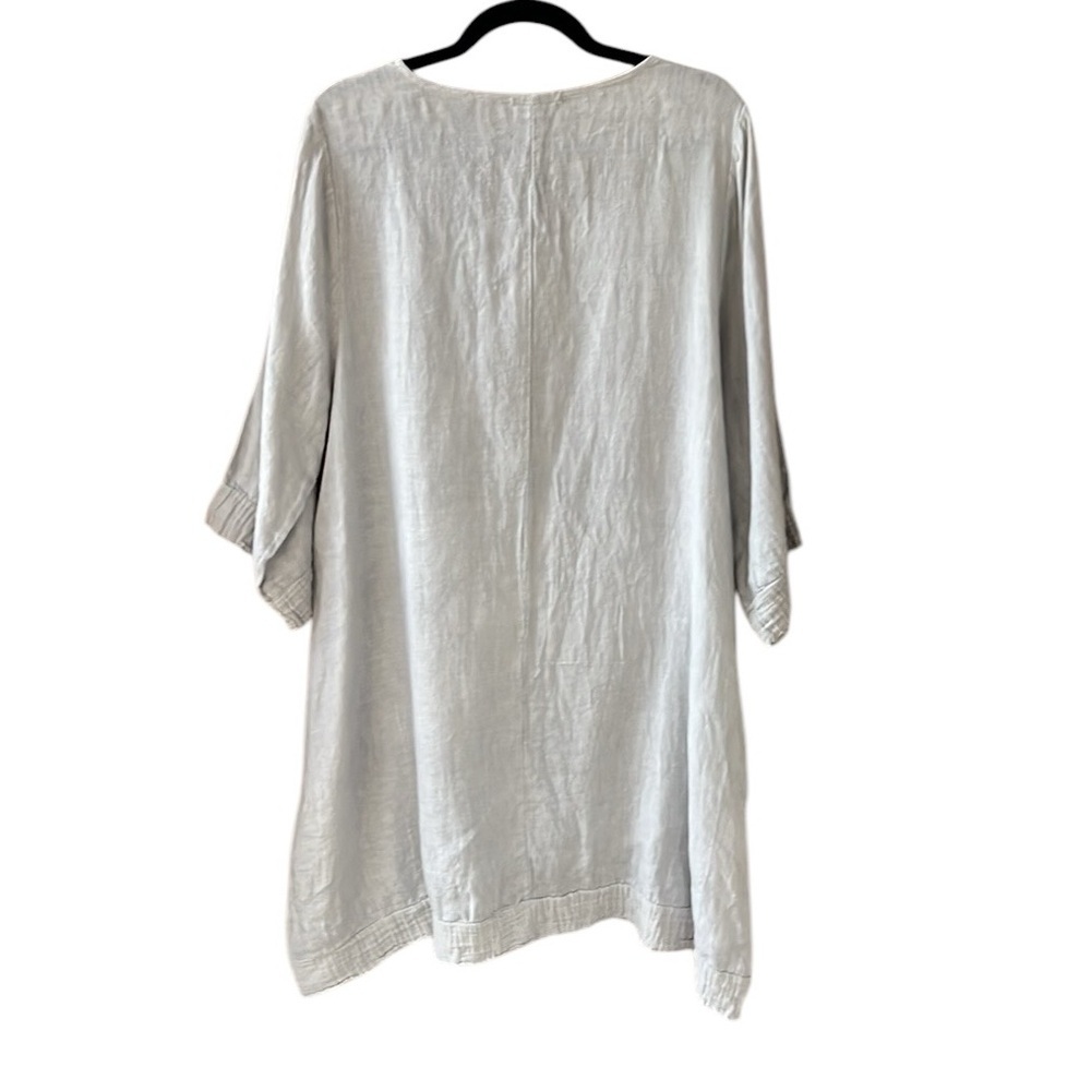 Lungo L’arno 1X 100% Linen Light Gray Lagenlook Boho Shift Long Tunic - Picture 8 of 9